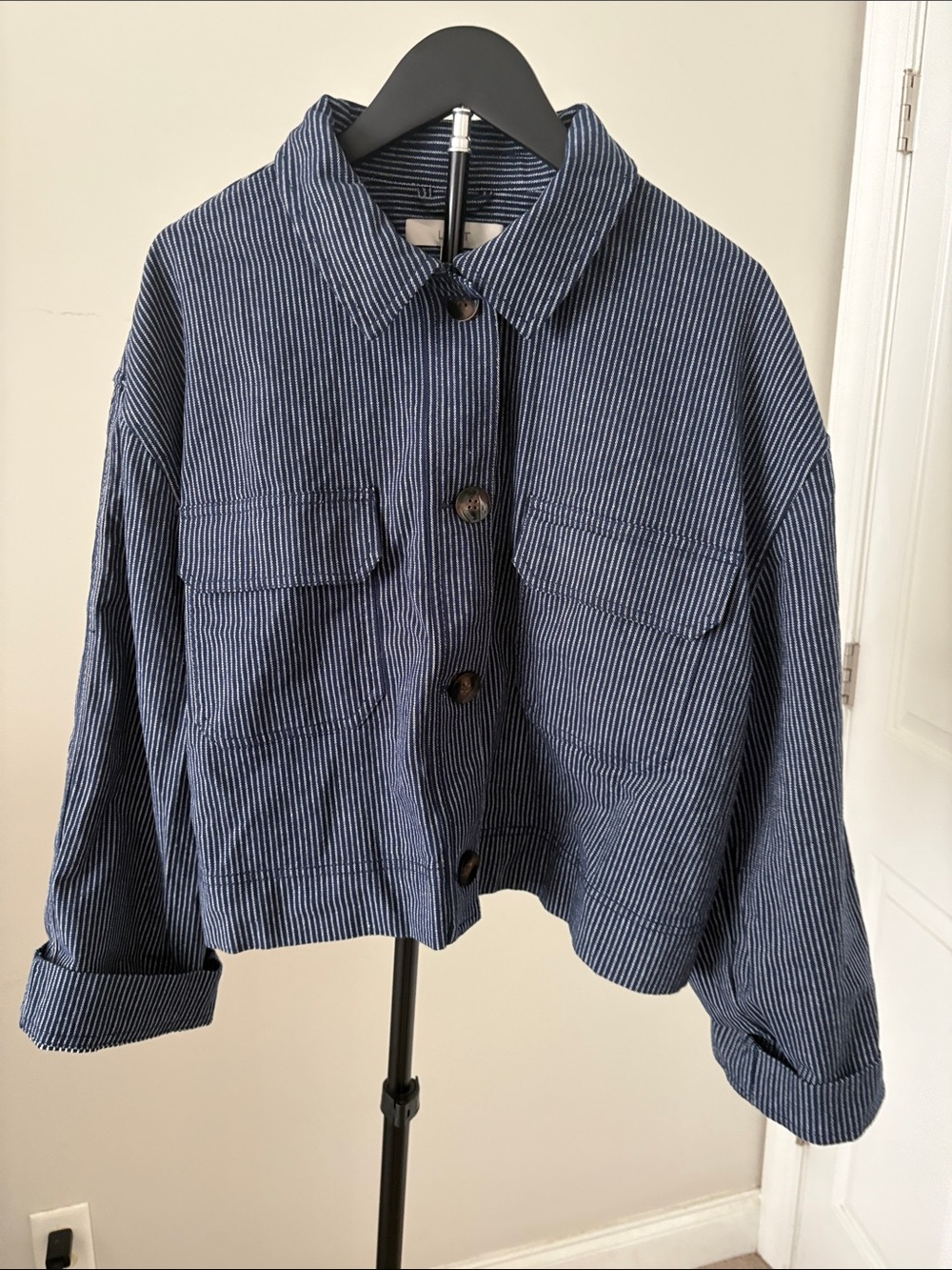 *NWT Textured Sriped Wide Sleeve Jacket, 
Navy / White Original $130